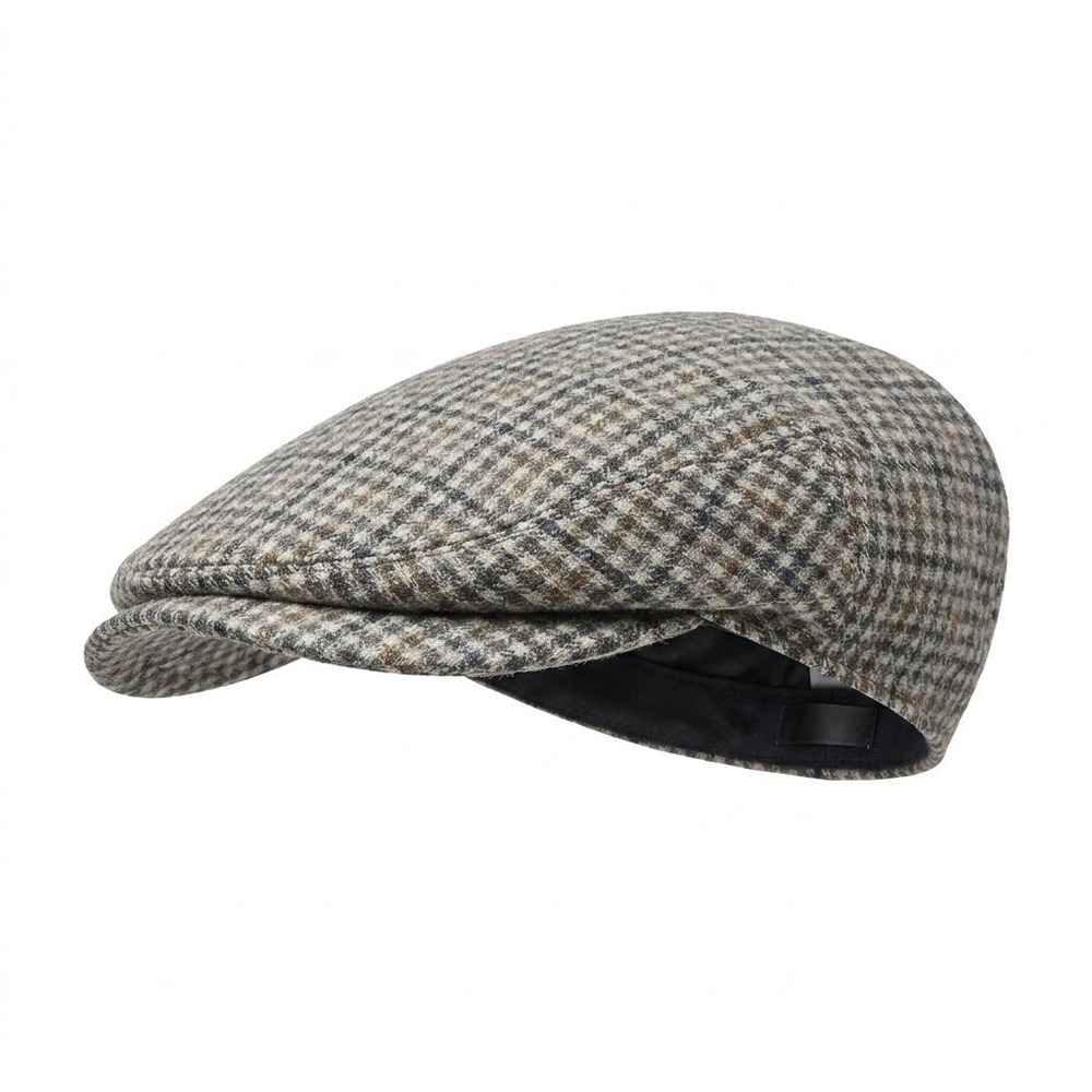 Mayser Larry Classic Plaid Flat‎ Cap Hat Grey Beige Size 57 Mens Newsboy - CJ